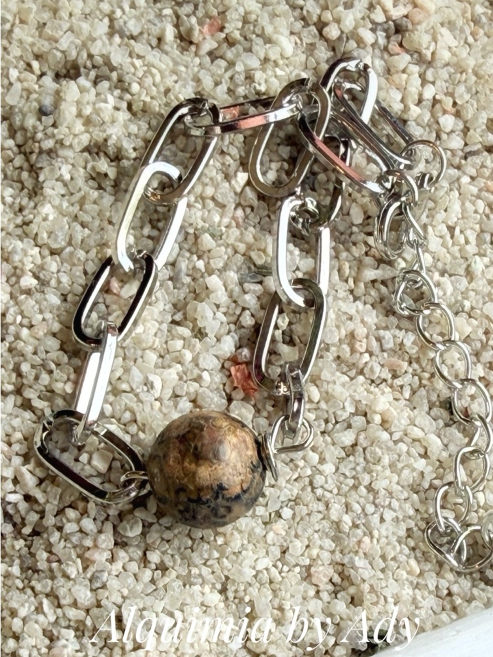 Alquimia Silver Bracelet with Brown Marbled Stone